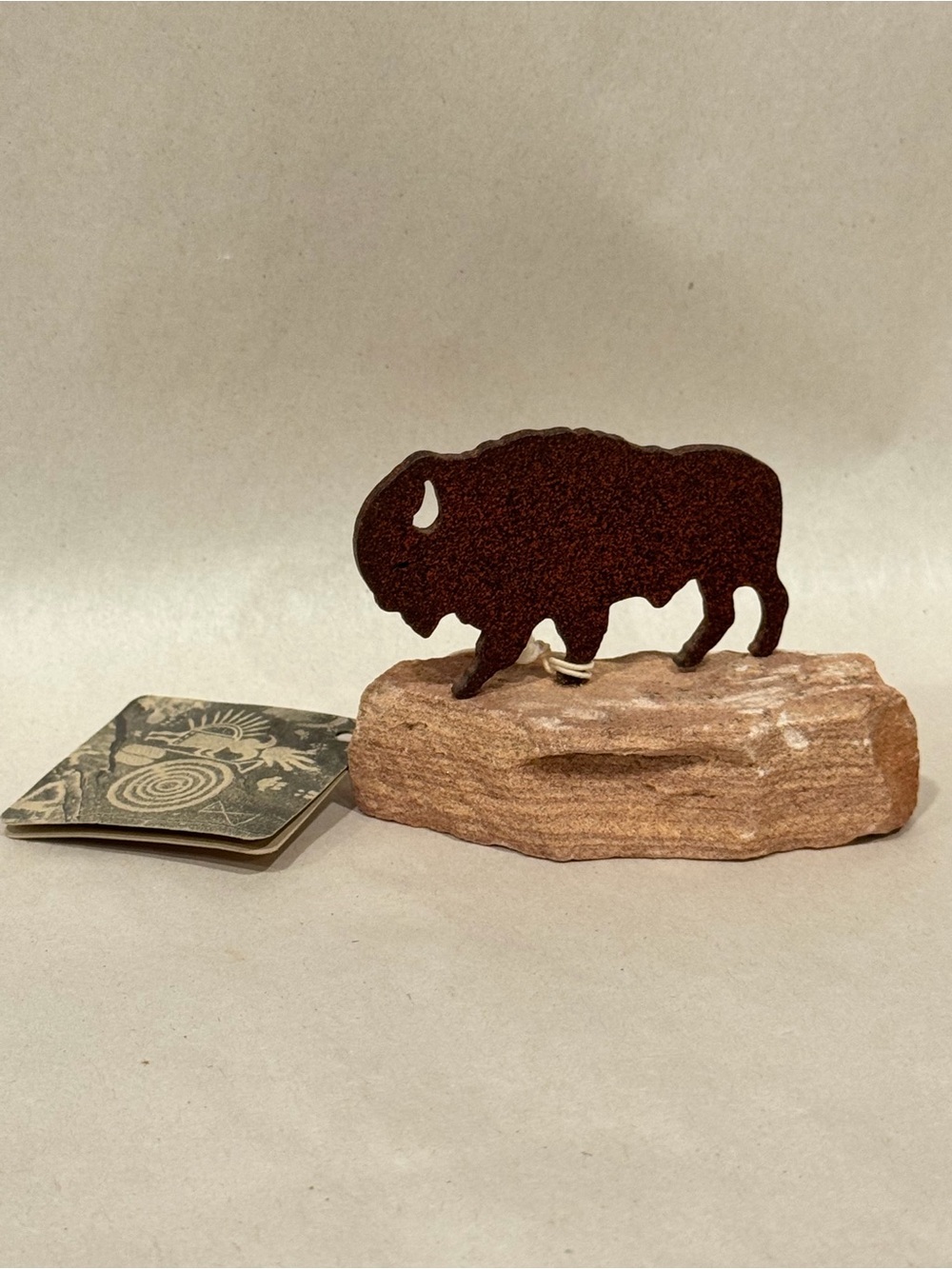 Lazart Collector Series American Bison Buffalo Metal Art on Sandstone Base w/Tag